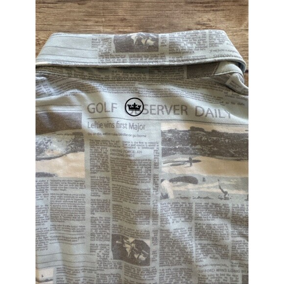 NEW Peter Millar Crown Sport Men's Blue Golf Newspaper Print Ace Polo Shirt L - Picture 9 of 9